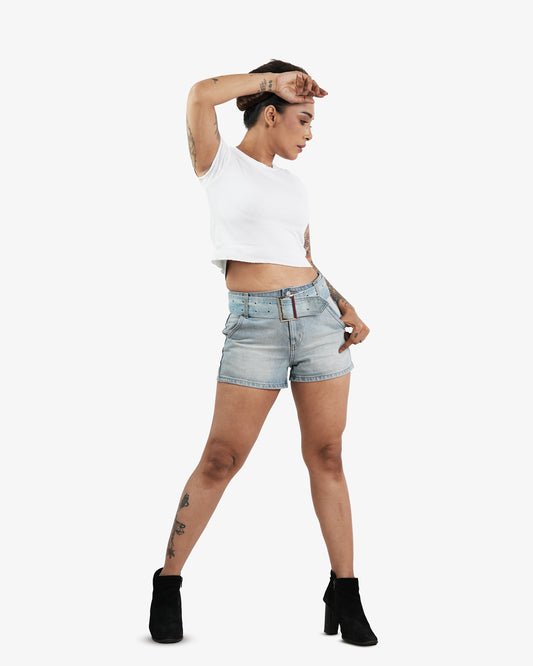 Nicky Black Denim Shorts with Belt